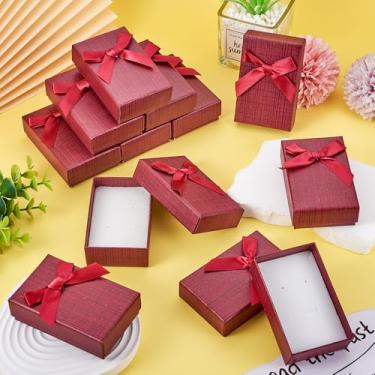 Imagem de 1 caixa de joias de papelão vermelho escuro com laço 8 x 5 cm caixa de papel retangular dia dos namorados aniversário de casamento bithdays caixas retangulares para joias embalagem de presente brinco