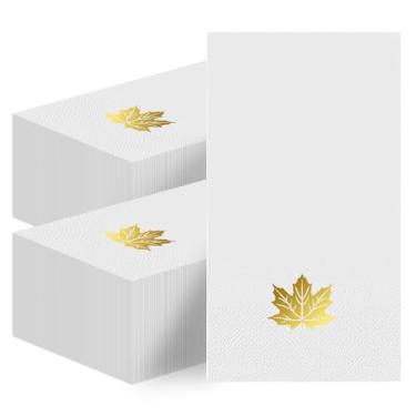 Imagem de ARQRHTLY Guardanapos de bordo de outono, 50 peças guardanapos de papel de coquetel de folha dourada descartáveis para almoço e jantar toalhas de mão para colheita de outono, festa de ação de graças
