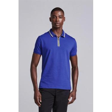Imagem de Camisa Polo com Zíper Malha Slim Fit - Azul Bic - HIGHSTIL, Azul, GG