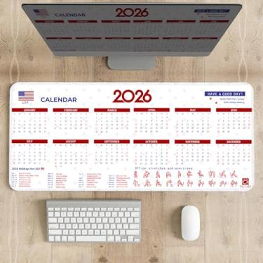 Imagem de Calendário 2026 com mouse pad de férias, mouse pad grande estendido para computador, laptop, não, estica e exercícios de escritório, para escritório de ano novo, 40 x 90 cm (branco, estendido)