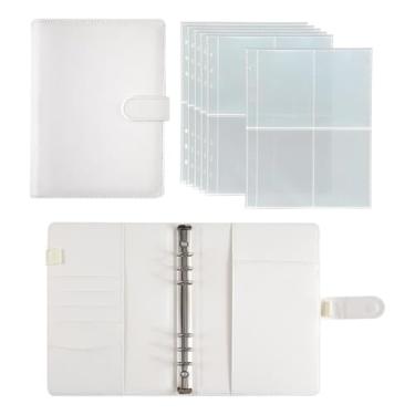 Imagem de GSHLLO Fichário de cartão de foto tamanho A5, 6 anéis, fichário de álbum de cartão de foto, capa de fichário de couro PU, organizador de cartões esportivos, álbum de colecionador, pequeno