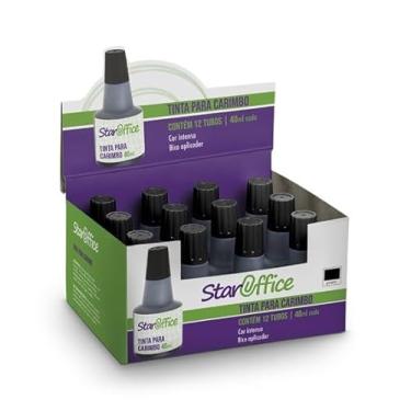 Imagem de Staroffice - Tinta para carimbo preta 40ml | Resistente à água e à luz | Ideal para carimbos automáticos/manuais, impressões nítidas e duradouras