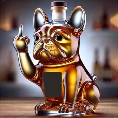 Imagem de Garrafa de uísque French Bulldog de 283 g divertida em forma de cachorro criativo decantador de vinho tinto copos de degustação de uísque presentes para casa para amantes de uísque, homens e mulheres