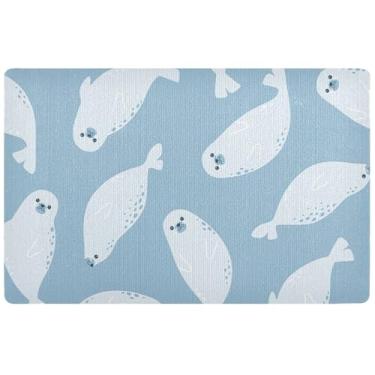 Imagem de TSENQUE Tapetes de boas-vindas personalizados com selos azuis claros azul claro para varanda da frente tapetes de boas-vindas para porta da frente tapetes de entrada internos laváveis para casa 81 cm