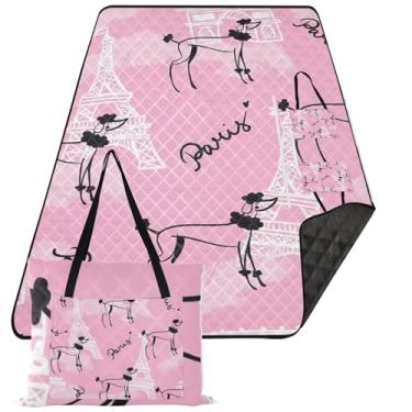 Imagem de TSENQUE Pink Paris Poodle Tapete Dobrável Bonito Tapete de Piquenique Tapete de Praia Livre de Areia Impermeável Estampa Grande Crianças Tapete de Camping para Grama 203 cm x 395 cm