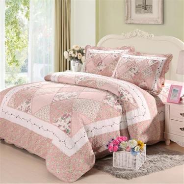 Imagem de Edredom patchwork 100% algodão, grosso, para ar condicionado, ideal para o verão, com lençol, capa de cama e fronha. Tamanho: 225x245cm (conjunto).