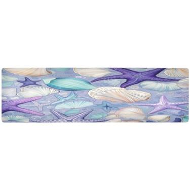 Imagem de Tapete de mesa longo de conchas e estrelas do mar, tapete de mesa de alta temperatura, tripé de mesa de cozinha