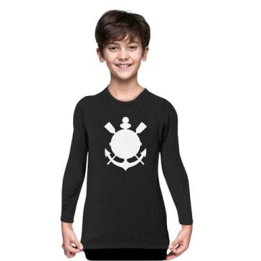 Imagem de Camiseta Infantil Corinthians Manga Longa Preta Unissex, Tam 1, Preto