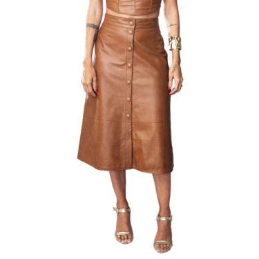 Imagem de Saia Midi Em Couro Legítimo Evasê Com Botões Antonella - IGNE BULL, 44