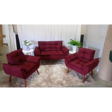 Imagem de Kit 02 Poltrona + Namoradeira Opala Suede bordô - CASA DA POLTRONA 