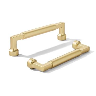 Imagem de khtumeware Pacote com 10 puxadores de armário de cozinha dourados escovados de 96 mm, puxadores de armário de cozinha, ferragens de armário de cozinha para puxadores de gaveta de armário