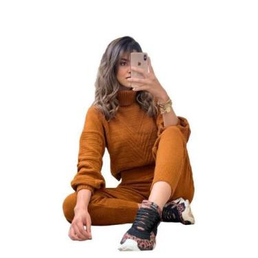 Imagem de Conjunto Blusa e Calça de Tricô Manga Longa Tricot Quentinho Mousse Fe