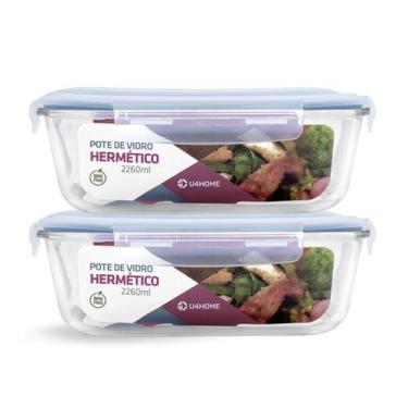Imagem de Kit 2 Potes Vidro Retangular Hermético C Tampa 2260ml Forno - U4home, 