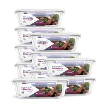 Imagem de Kit 10 Potes de Vidro Retangular com Tampa Hermética 2260ml - NABOX, B