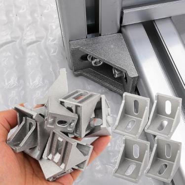 Imagem de 4 peças de suporte de canto de perfil de alumínio, fecho de suporte de junta de ângulo reto em forma de L, conector de suportes em L para padrão da série 2020 (código de canto 4040, 3,82 x 3,82 x 3,48