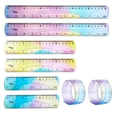 Imagem de 6 réguas flexíveis, 12/8/15.2 cm régua flexível de plástico com polegadas e métrico colorido dobrável à prova de estilhaçamento para estudantes, sala de aula, escritório, escola, material doméstico