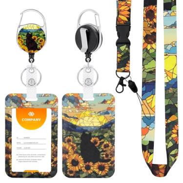 Imagem de Porta-crachá de identificação com clipe retrátil e cordão fofo gato preto flor chaveiro para enfermeiras, professores, estudantes, funcionários de escritório (B)