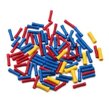 Imagem de Kit de terminais de crimpagem de fio elétrico 50/100 peças com isolamento de extremidade reta conector de emenda de fio de crimpagem vermelho amarelo azul conjunto (50 peças)