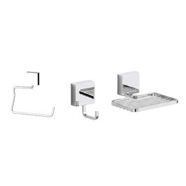 Imagem de Kit de Banheiro Fixare, 3 Peças, Cromado, Acessórios para Banheiro