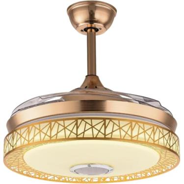 Imagem de Daksan Ventilador de Teto 108cm dourado com Luz – 4 Pás, Diâmetro da Lâmpada 48cm, Controle Remoto, LED 72W 3 Cores Altermáveis, Chandelier Inteligente para Sala, Quarto e Cozinha