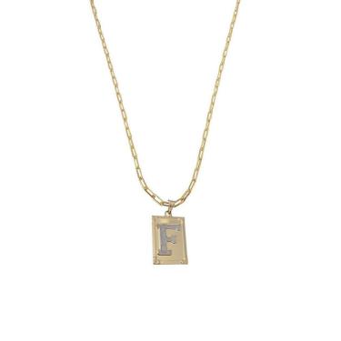 Imagem de Cordão 50Cm Masculino Feminino Pingente Letra F Banhado Ouro
