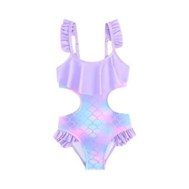 Imagem de Verão oco meninas maiôs das crianças doce biquíni de uma peça babados 