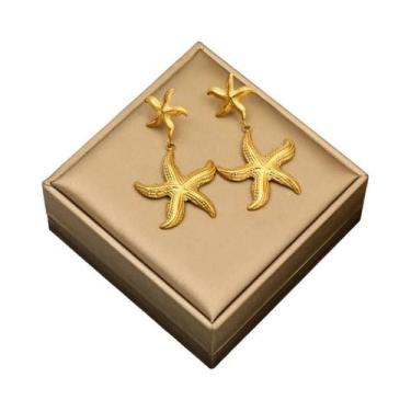 Imagem de Conjunto De Colar E Brincos Com Pingente De Estrela-do-mar Dourada Par