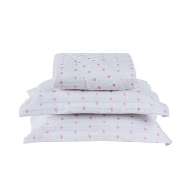 Imagem de Cobre Leito 3 Peças Queen Percal 200 Fios Decor 100% Poliéster - Branco/Pink
