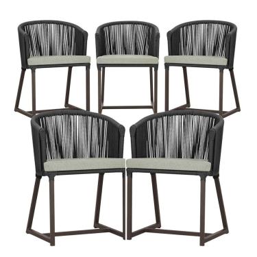 Imagem de 5 Cadeiras De Jantar Noronha Marrom Corda Náutica E3 Trama Preto