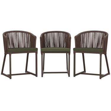 Imagem de 3 Cadeiras De Jantar Noronha Marrom Corda Náutica E13 Trama Marrom