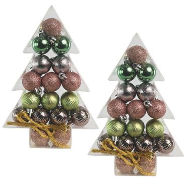 Imagem de Super Kit 68 Bolas Natal Verde E Rosê Texturas 3cm Na Caixa Pinheiro Decor - Magizi
