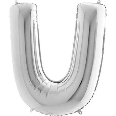 Imagem de Balão Metalizado Prata Letra U - 1 Metro
