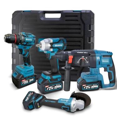 Imagem de Parafusadeira e Furadeira 4 em 1 com 2 Baterias 21V Kit Ferramentas Completo 110V/220V Inclui Furadeira Elétrica Sem Escova Chave de Impacto Esmerilhadeira e Martelo Elétrico