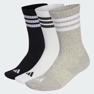 Imagem de Kit Meia Adidas 3 Stripes CRW 3 Pares Cinza Branca e Preta, G