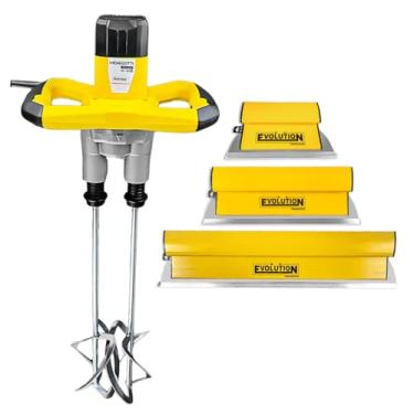 Imagem de Misturador Mel1800w Haste Dupla Elétrico + Desempenadeira Berox 25, 40, 60cm Evolution em Aço Inox para Massa Corrida, Argamassa, Pintores, Pedreiros Menegotti Profissional Kit - 127v