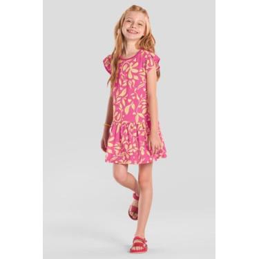 Imagem de Vestido infantil menina de flores Brandili -Rosa, 8, Rosa