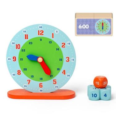 Imagem de Relógio multifuncional de madeira Toy Time Recognition para crianças -
