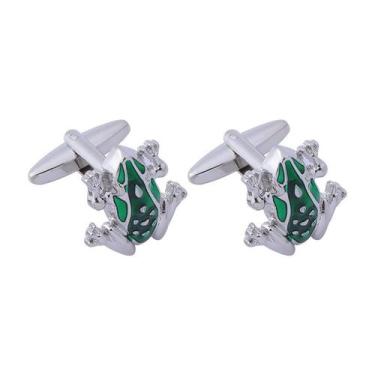 Imagem de Cufflinks Green Frog Design para homens em liga de prata - Yiweisai
