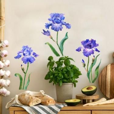 Imagem de Adesivos de parede Romantic Purple Iris Flower PVC 30x60cm - yiweisai