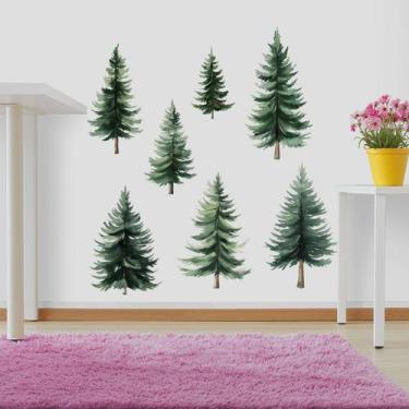Imagem de Adesivos de parede Aquarela Pine Tree Forest Green PVC 40x100cm - yiwe
