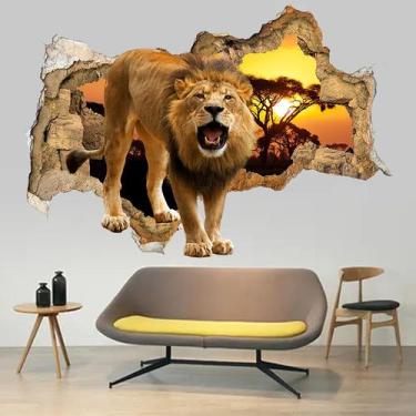 Imagem de Adesivo de parede 3D Lion Roaring Decalque autoadesivo de PVC 50x70cm 