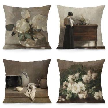 Imagem de Conjunto de fronhas Vintage Floral Art 35x35cm (conjunto de 4) - yiwei