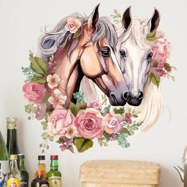Imagem de Adesivo de parede Couple Horses Floral Horse PVC 29,5 x 29,5 cm - yiwe