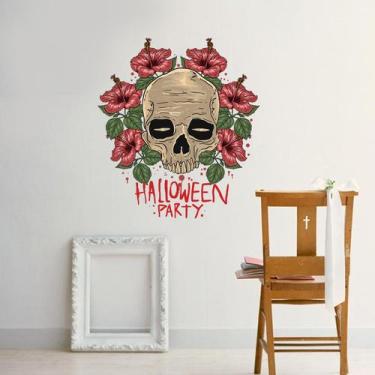 Imagem de Adesivos de parede Caveira de Halloween com flores em PVC 38x43cm - yi