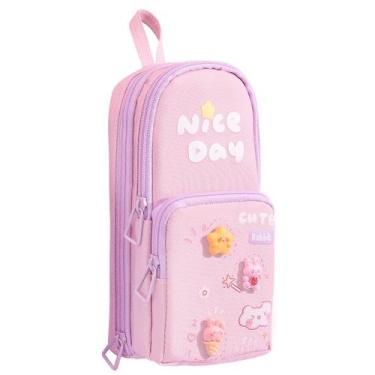 Imagem de Estojo de lápis Cute Cartoon Bunny, tecido Oxford de grande capacidade