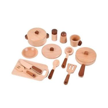 Imagem de Conjunto de brinquedos de cozinha de madeira, 13 peças de utensílios d