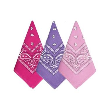 Imagem de Bycc Bynn Pacote com 3 bandanas 100% algodão padrão Paisley máscara facial lenço quadrado headwear, Rosa + roxo + vermelho rosa, Size: 53cm * 53cm
