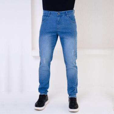 Imagem de Calça Masculina Tradicional Slim Com Jeans Pistolado Puído - Ss Jeans,