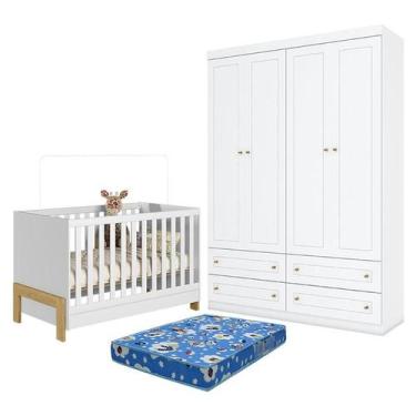 Imagem de Berço Americano Mini Cama Fantasia Branco Acetinado  Qmovi e Guarda Ro