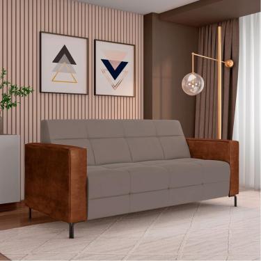 Imagem de Sofá Living Decorativo Houston 2 Lugares 200cm Pés em Metal Veludo/ PU Castor/ Marrom G33 - Gran Belo